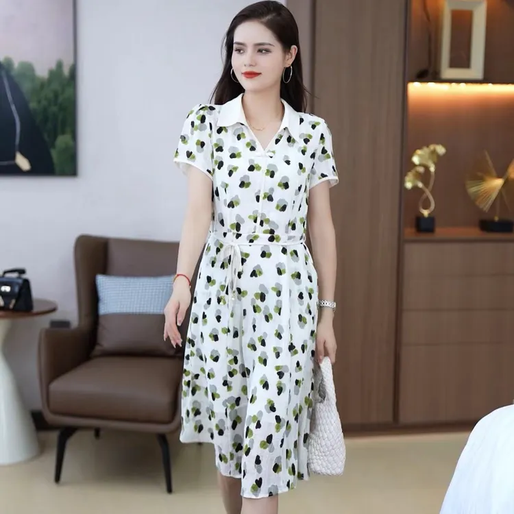 【红窗品牌】2024夏季新款显瘦气质减龄波点连衣裙