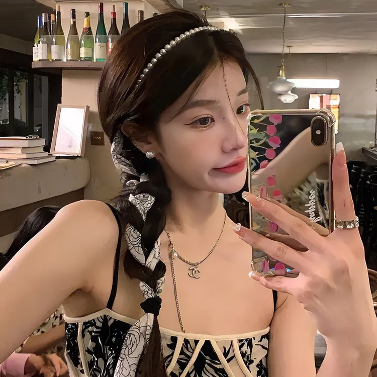 ～玫瑰花纹复古新中式飘带一体发箍编发发饰森系甜美少女主播绑发