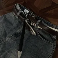 Oclin“Double Lock”双锁环头层小牛皮复古基础三色腰带