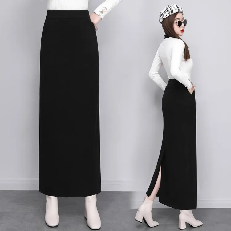 秋冬半身长裙到脚踝新款高个子长款大码黑色一步裙直筒包臀半身裙