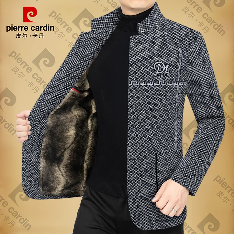 皮尔卡丹正品冬季新款男士立领加厚毛呢外套时尚休闲加绒加厚冬装