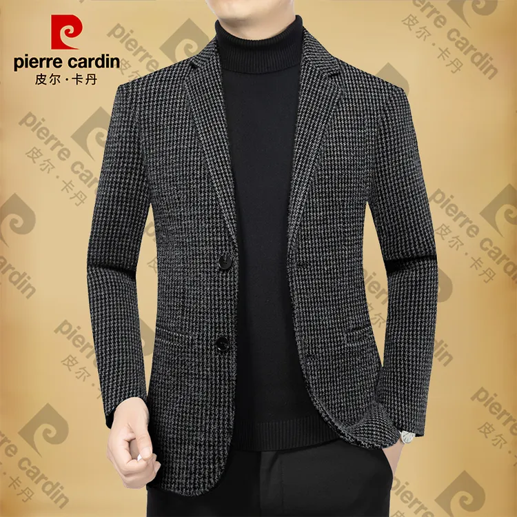皮尔卡丹男士新款高档商务休闲西服春秋季新款男装外套毛呢修身潮