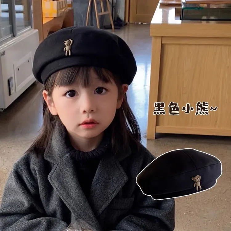 宝贝日系复古卡通棕色毛呢贝雷帽时尚百搭秋冬时髦气质画家帽潮