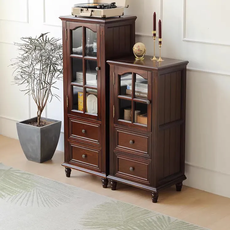 全实木酒柜黑胡桃储物柜客厅收纳柜餐边柜现代简约碗柜家用柜子
