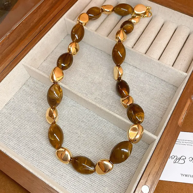 非金属树脂项链 美拉德秋冬气质法式项链小众高级感毛衣链项饰女