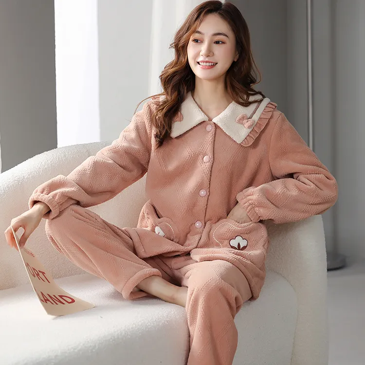 睡衣女冬季珊瑚绒加厚加绒保暖可外穿2023新款复合绒秋冬款家居服