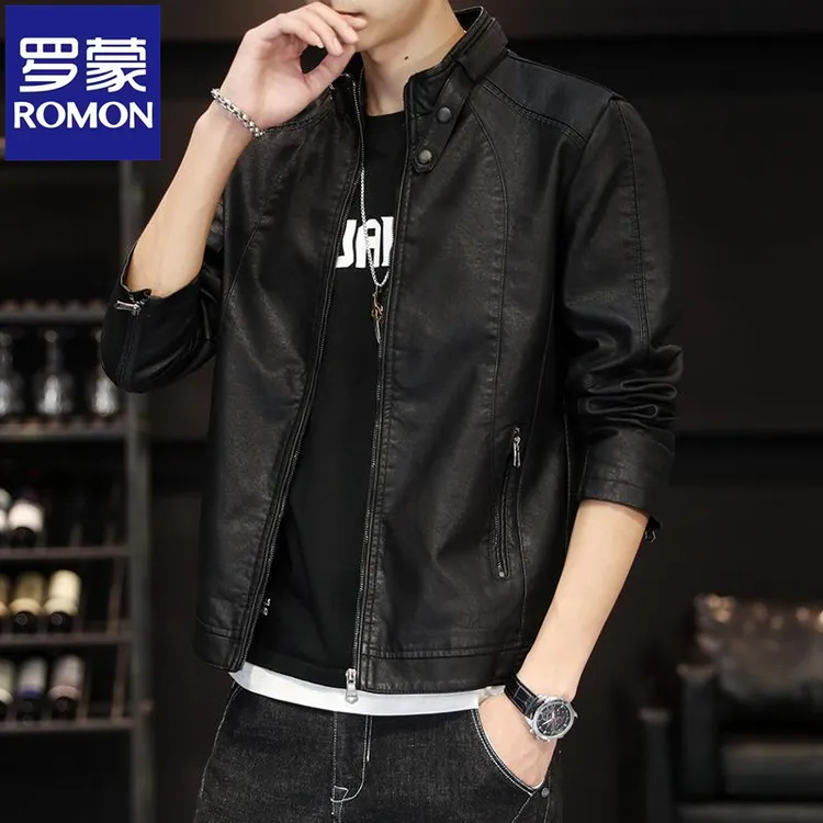 罗蒙海宁PU皮衣2024新款男士皮衣春秋款户外机车皮夹克修身男外套