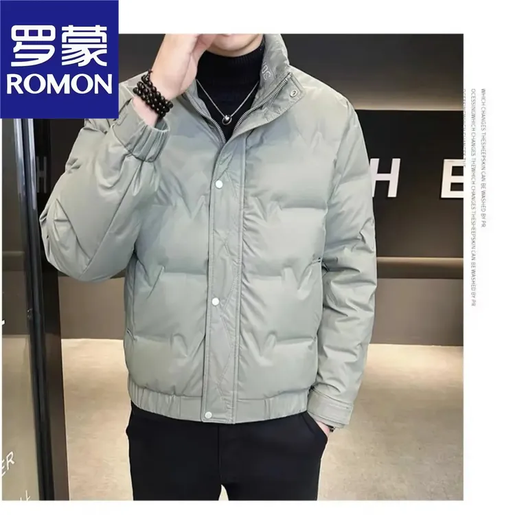 罗蒙男冬季新款时尚修身立领短款羽绒休闲免洗保暖外套  韩版帅气