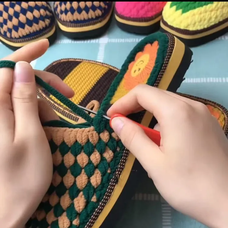 孺子牛毛线绣花底冰条线材料diy套装手工编织拖鞋防滑耐磨材料包