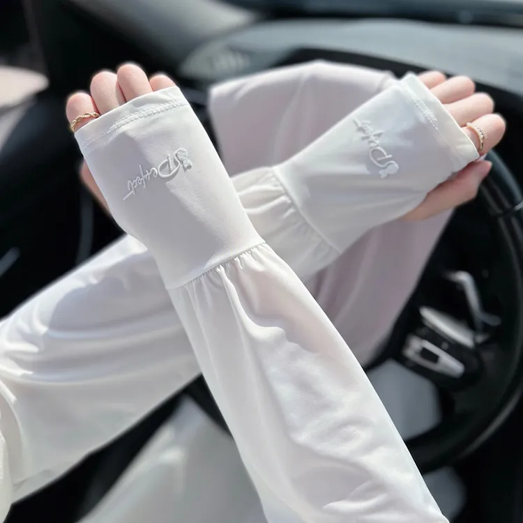 防晒冰袖女夏季长款户外骑车开车透气宽松袖套大码护臂套袖心馨秀