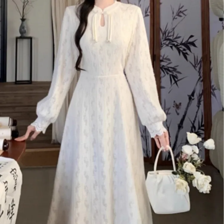 千语栀【茉晚】袅娜少女羞  新中式显瘦秋冬外穿打底裙子长袖连衣裙