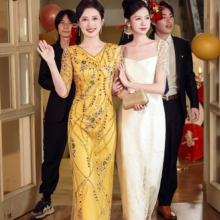 6003晚礼服裙女2024新款高级感宴会大气演出主持人轻奢气质连衣裙