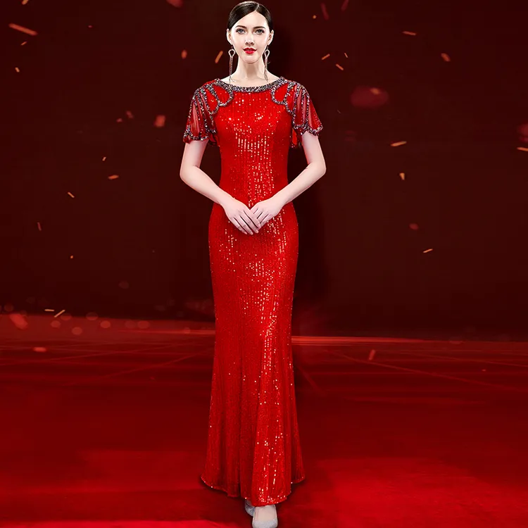 9519高端晚礼服裙女2024新款高级感宴会气质主持人演出服简单大方