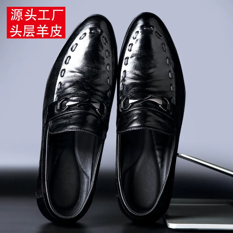 头层羊皮夏透气商务休闲真皮皮鞋软底轻薄豆豆鞋正装百搭高档男鞋