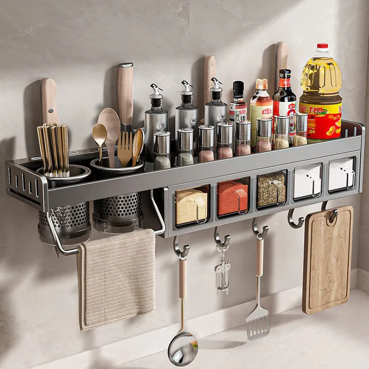 厨房免打孔调料品置物架多功能壁挂组合套装调料盒筷子刀架收纳架