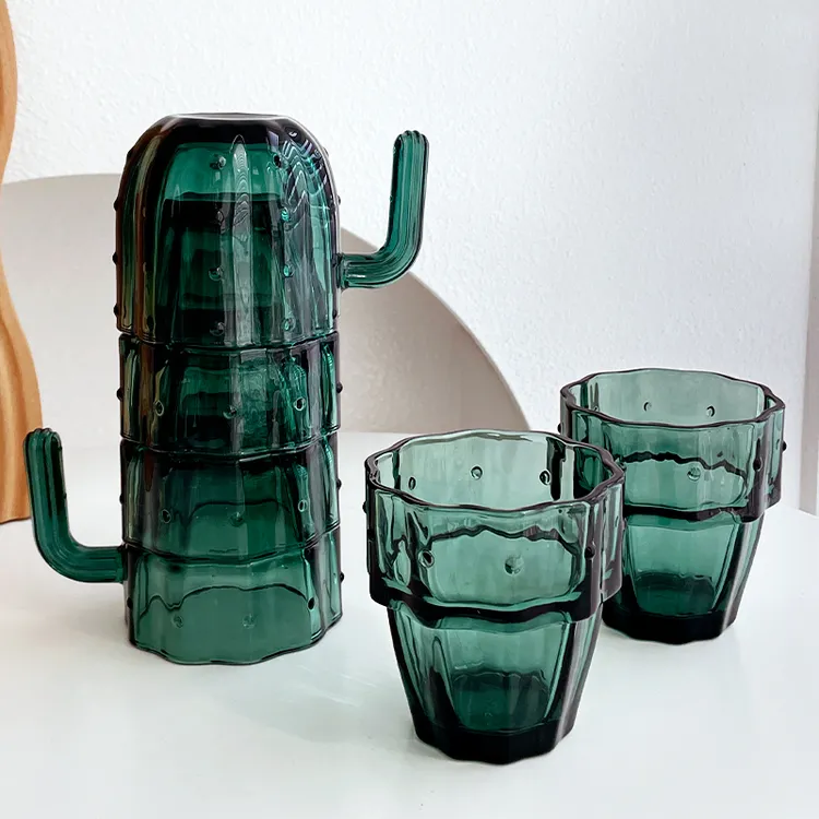 高颜值仙人掌叠叠杯玻璃杯水杯家用杯子套装ins风创意喝水茶杯女
