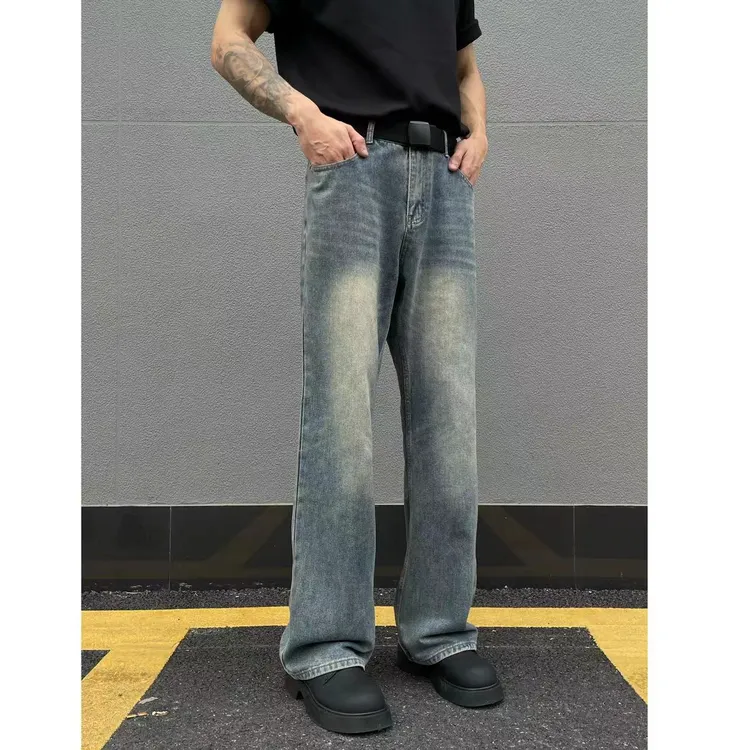 美式复古牛仔裤水洗做旧直筒微喇cleanfit宽松百搭男款裤子秋季