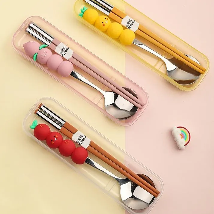 儿童筷子勺子套装小学生上学专用一人用可爱便携式外出餐具收纳盒