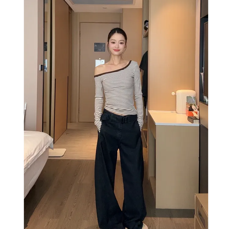 【部分现】复古水洗设计感宽松牛仔裤女2024早春新款显瘦长裤Q872