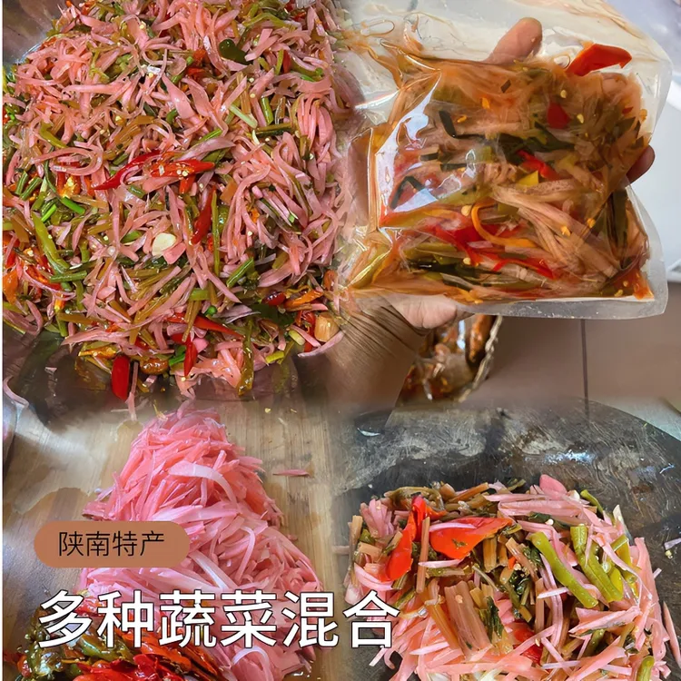 陕南老坛泡菜丝混合装200g即用农家泡萝卜酸辣椒豇豆蒜苔3/7/15袋