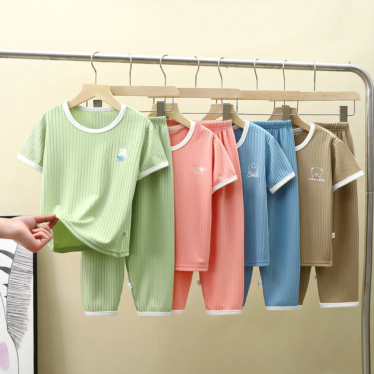 儿童夏季空调服睡衣家居服男女童男女宝薄款短袖长裤套装