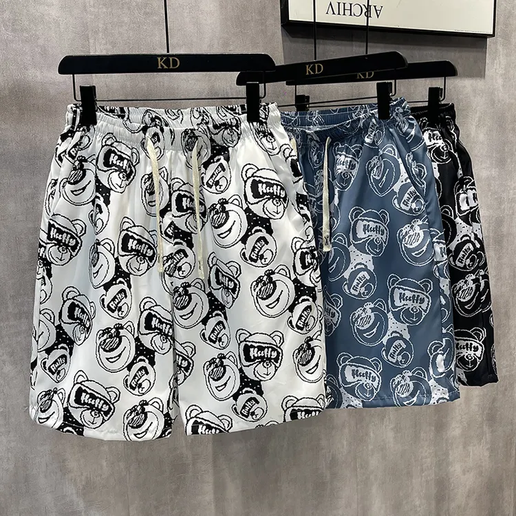 冰丝凉感短裤男士夏季耐磨直筒裤休闲运动五分裤子潮流印花中裤子