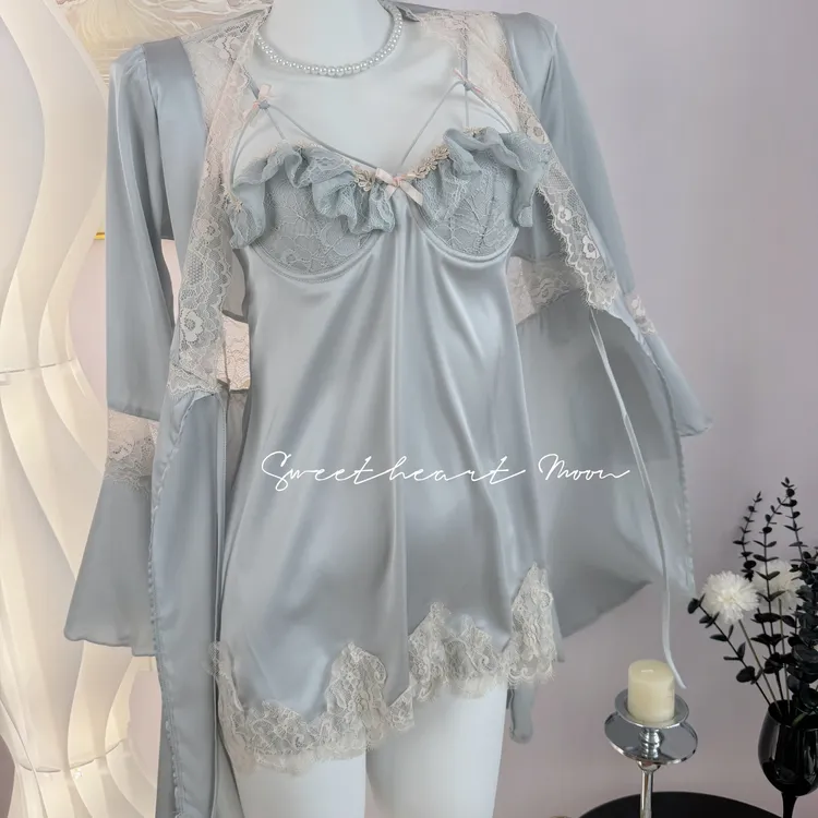 洋娃娃 | 软钢圈聚拢睡衣加胸垫吊带女士睡裙外袍纯色舒适家居服.