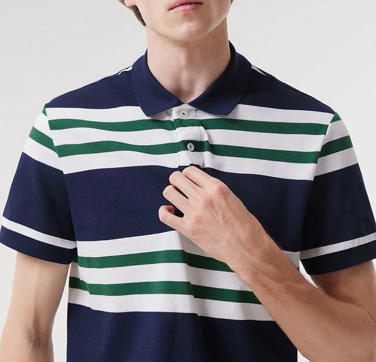 小鱼男装polo夏季商务潮流透气时尚撞色百搭条纹上衣