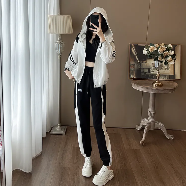 2024秋季新款女装防晒时尚休闲运动套装设计感长裤两件套潮
