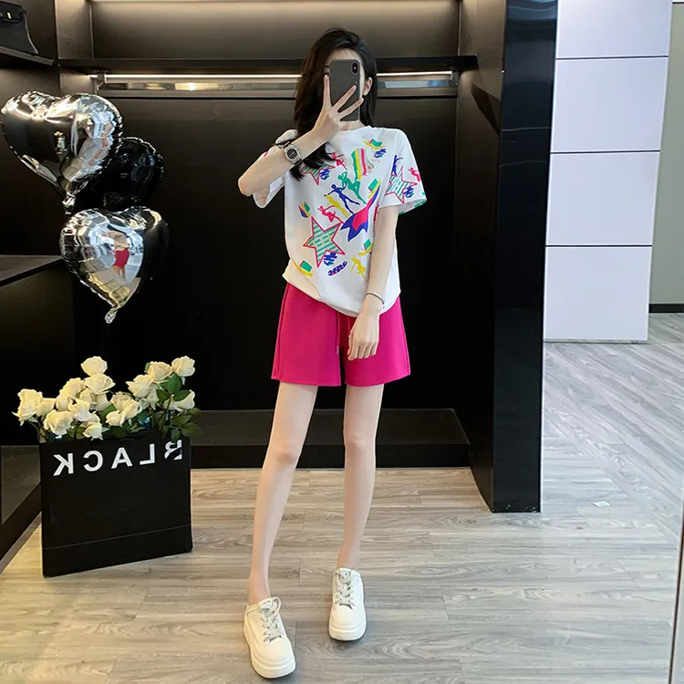 2025夏季新款女装时尚休闲彩色多巴胺宽松显瘦减龄青春活力两件套