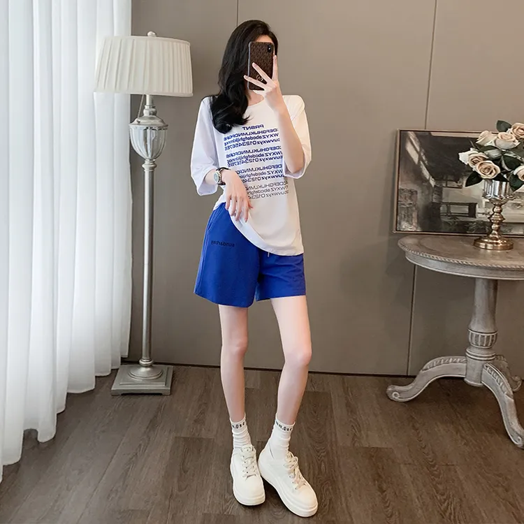 夏季新款时尚休闲运动套装女宽松舒适白色短袖短裤两件套显瘦减龄