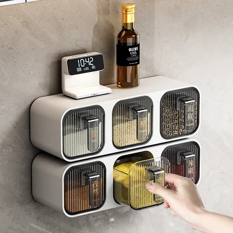 调料盒免打孔壁挂式厨房调味罐调料罐收纳盒食用盐罐佐料一体多格