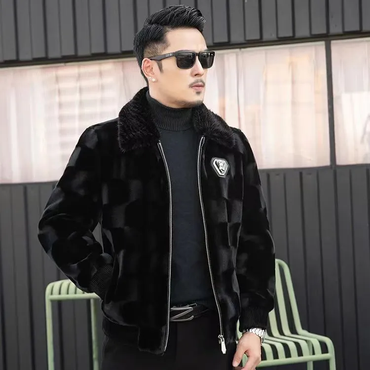 潮流男毛领保暖加绒男士丝绒翻领保暖夹克翻领冬季