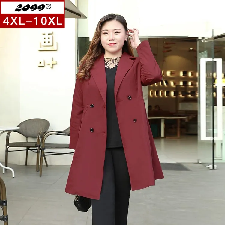 59178T大码风衣外套女200斤胖mm春秋新款显瘦洋气藏肉遮肚腩大衣