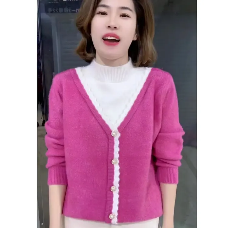 2025冬款加厚半高领花边毛衣针织衫气质显瘦毛衣时尚百搭宽松打底