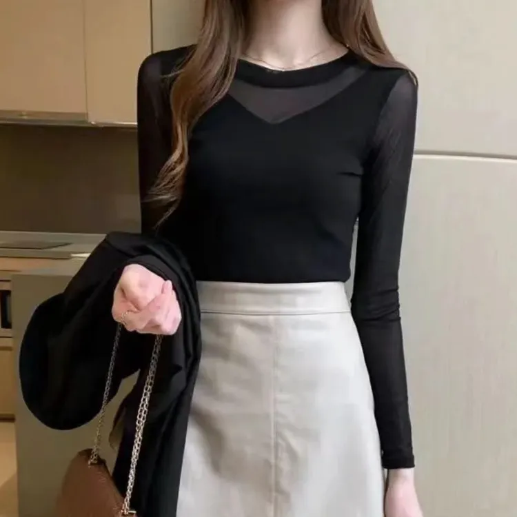 秋冬新款T恤黑色百搭显瘦洋气打底衫