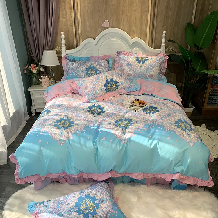 美式田园风全棉铂金棉床裙四件套四季款床品！                  