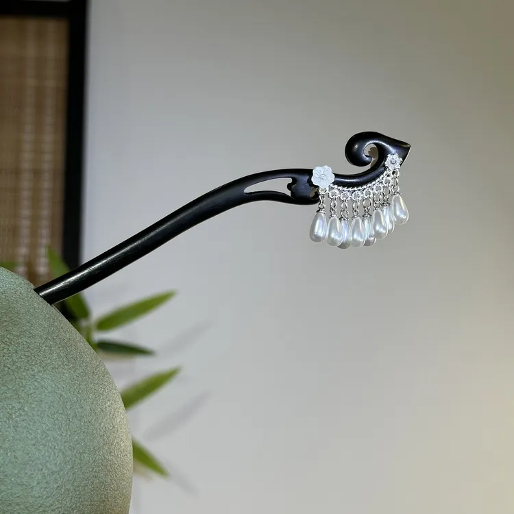 黑檀木发簪18cm【寻微】日常简约步摇中国风莲花木簪子盘发