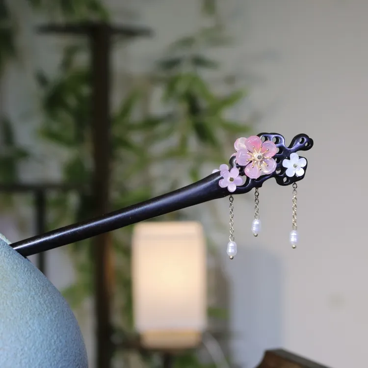 （双面）天然黑檀木发簪18cm【梦嫣】新中式国风日常气质盘发簪