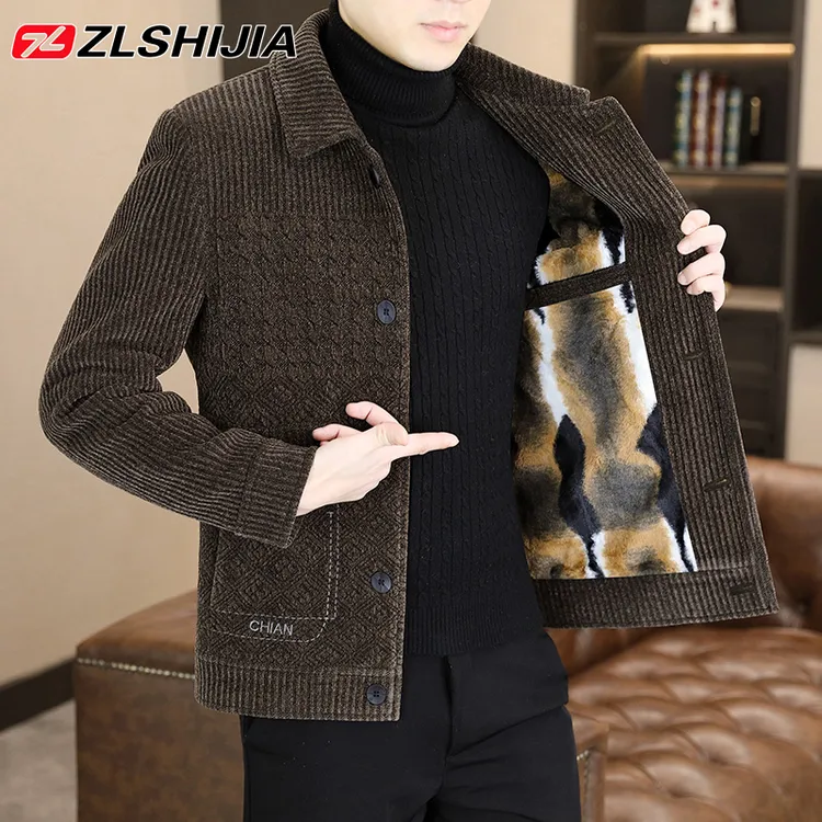 24年秋冬季新款男士毛呢大衣潮流休闲翻领加厚高档貂绒夹克外套