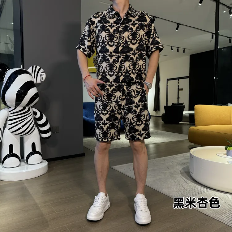 夏季新款时尚套装休闲百搭男士痞帅套装薄款潮流宽松轻奢短袖短裤