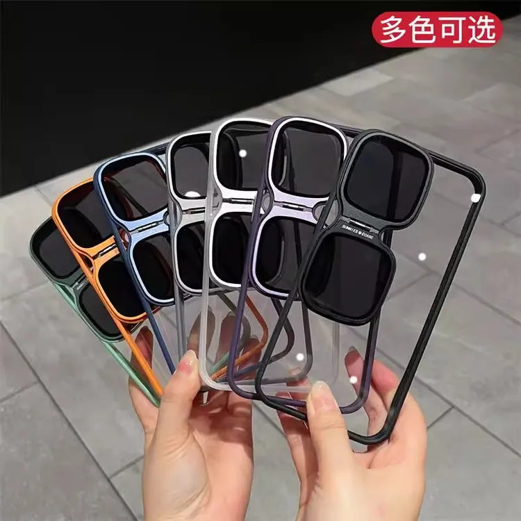 适用苹果15promax手机壳高级透明iPhone14墨镜支架13防摔12保护壳