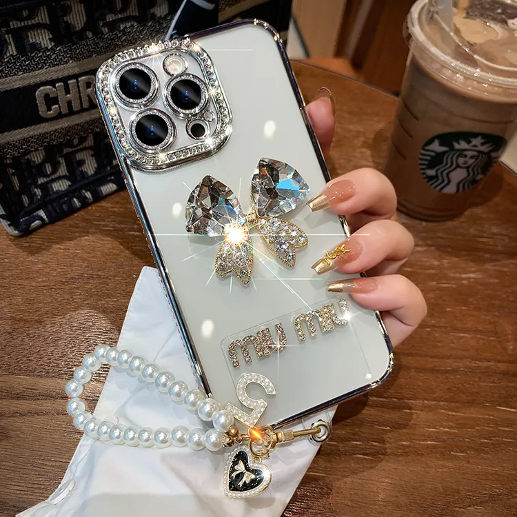 高级闪粉镜头膜苹果15promax手机壳iPhone14闪钻蝴蝶结16保护壳13