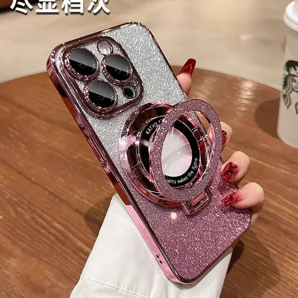 适用苹果15promax渐变闪粉手机壳iPhone14磁吸支架13电镀12保护壳