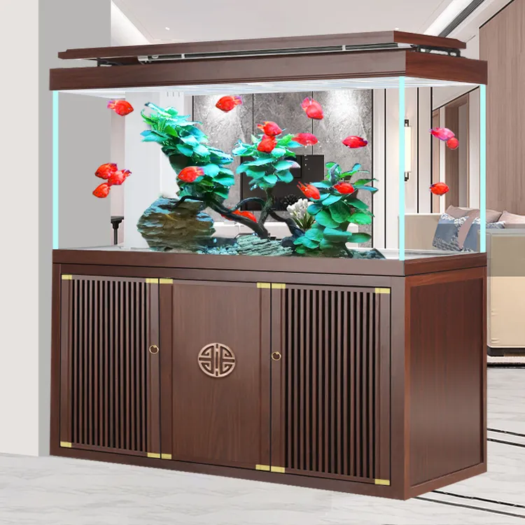 江彩鱼缸客厅2025新款中大型底滤新中式超白办公室龙鱼缸水族箱