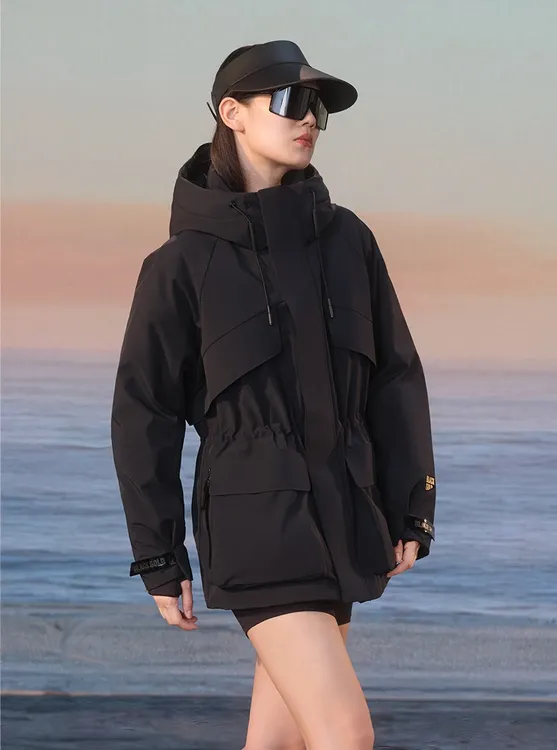 新款户外登山滑雪鹅绒服杨幂同款连帽时尚百搭短款休闲黑色宽松