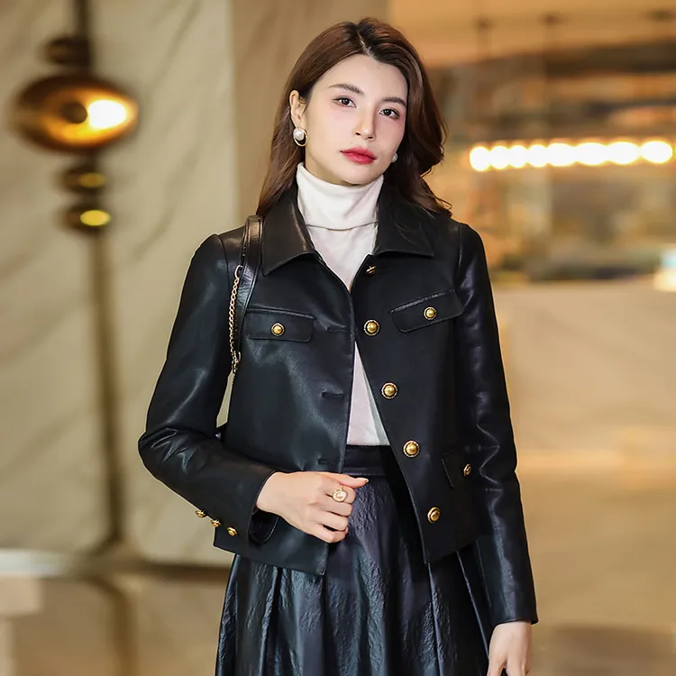 黑色加棉短款棉服皮衣女秋冬2024新款时尚高级感短款机车夹克外套