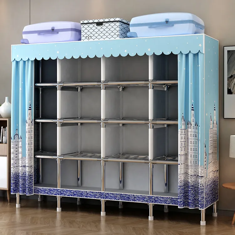 合金接口简易衣柜家用简约布艺组装现代衣橱卧室加厚钢管多层挂衣