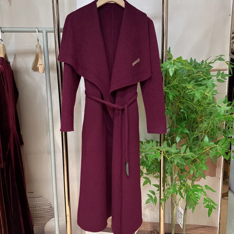 2024秋冬新款柜柜同款长款大衣树莓紫红色高级感双面咩咩LLDI942