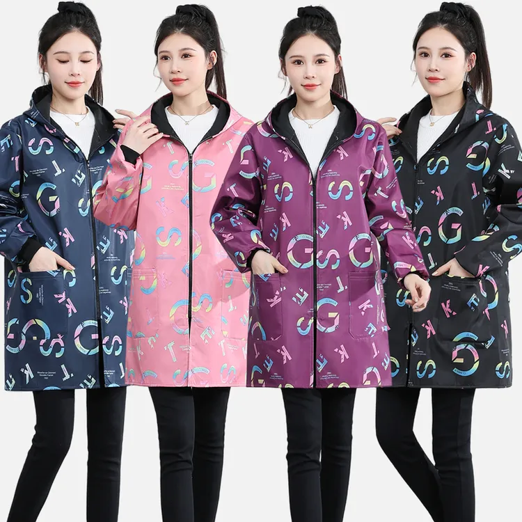 罩衣成人女防水厨房防污秋冬加绒长袖大人围裙男士工作服拉链外套